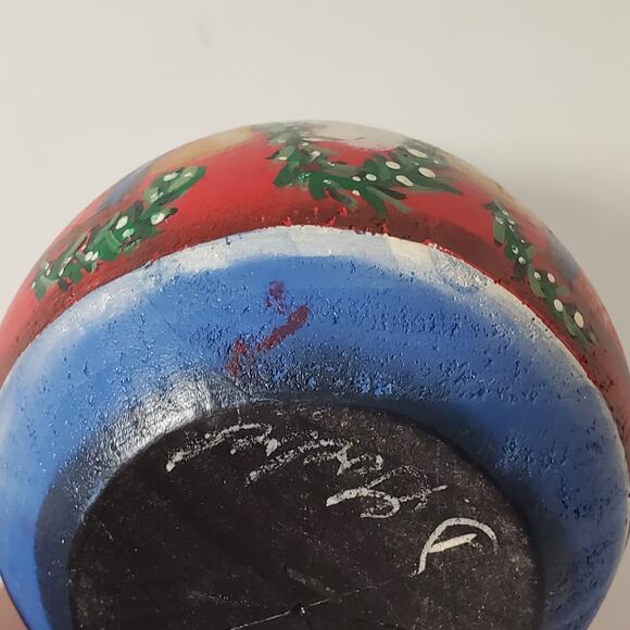 Vintage Hand Painted Santa Claus Roly Poly Wood Figurine Signed - Picture 7 of 7